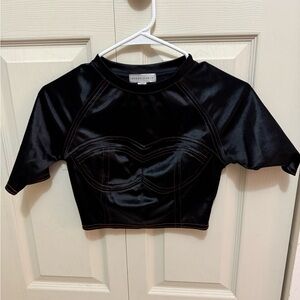 Black Satin Crop Top